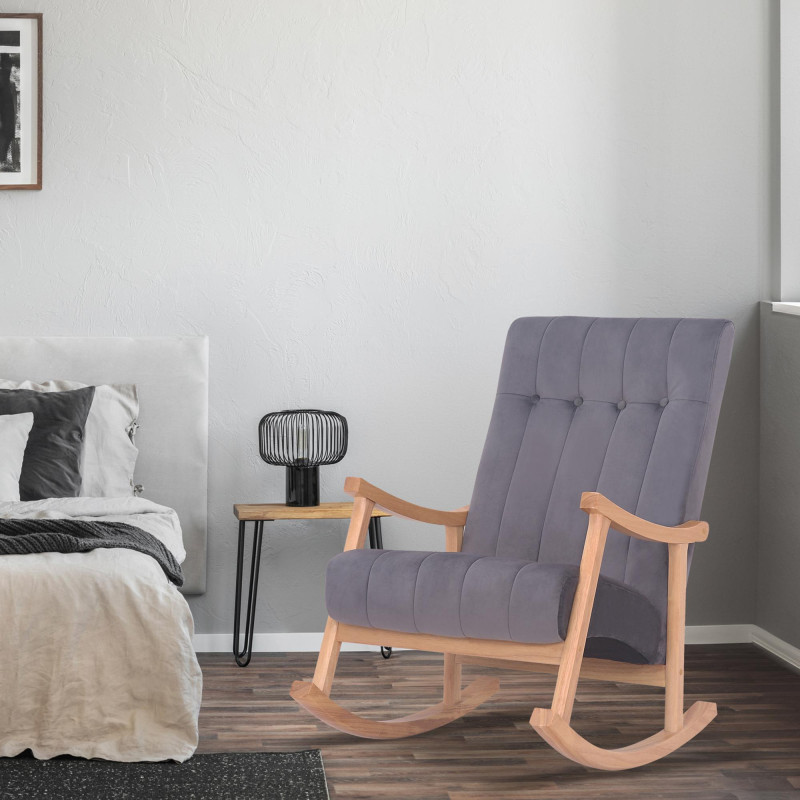 Fauteuil à bascule Saltillo, velours, naturel/gris