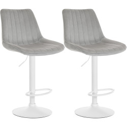 Ensemble de 2 tabourets de bar Toni en velours, blanc/gris