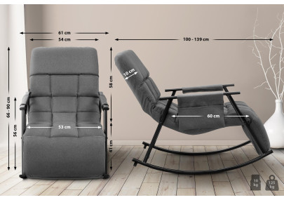 Fauteuil à bascule Cathy, tissu gris foncé