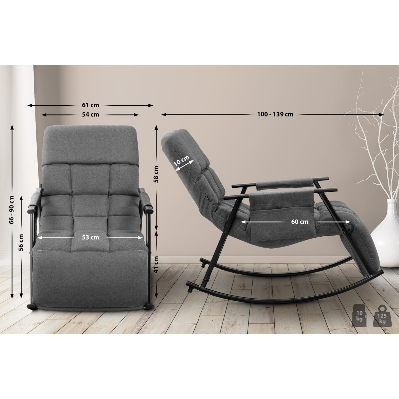 Fauteuil à bascule Cathy, tissu gris foncé