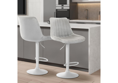 Ensemble de 2 tabourets de bar Toni en velours, blanc/gris
