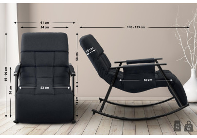 Fauteuil à bascule Cathy, tissu noir