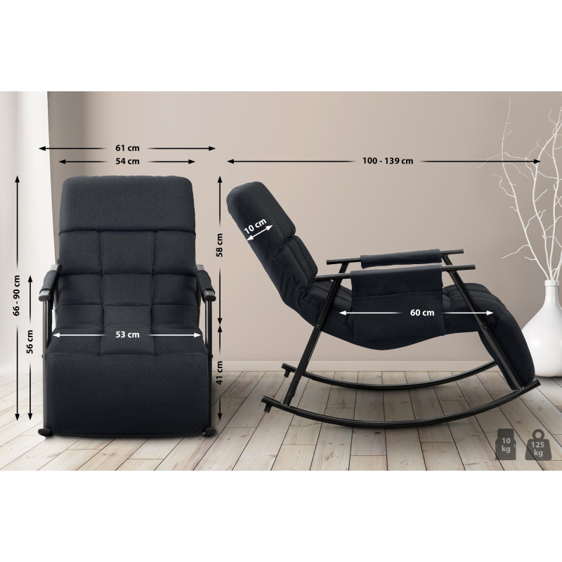 Fauteuil à bascule Cathy, tissu noir