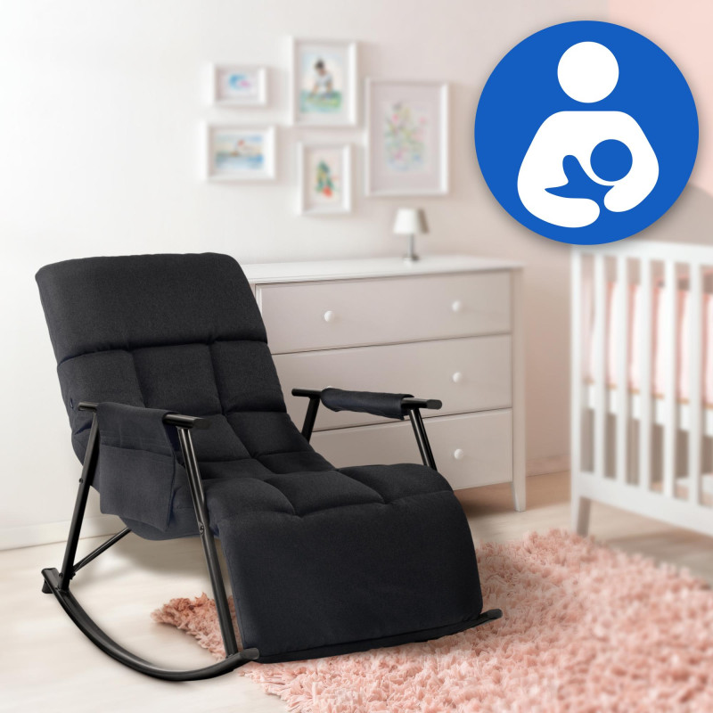 Silla mecedora de tela Cathy negra