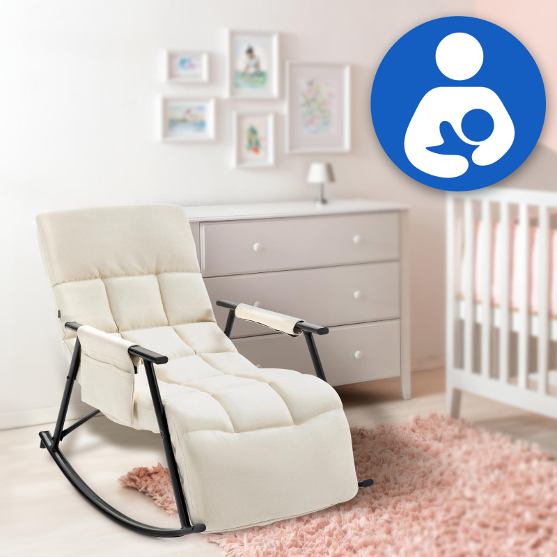 Fauteuil à bascule Cathy, tissu crème