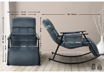 Fauteuil à bascule Cathy, velours gris foncé