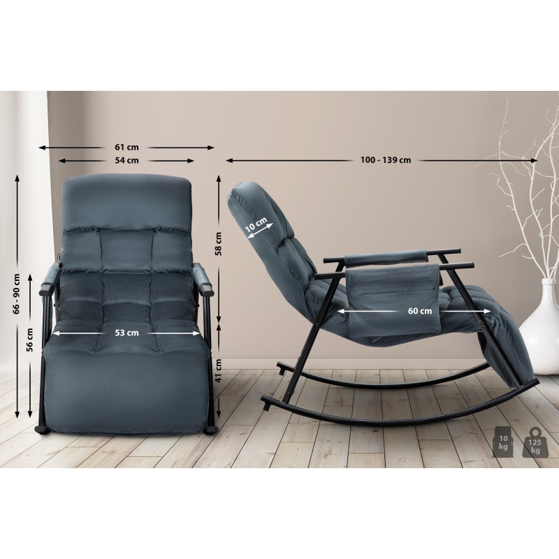 Fauteuil à bascule Cathy, velours gris foncé