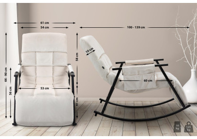 Fauteuil à bascule Cathy, velours, crème