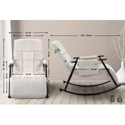 Fauteuil à bascule Cathy, velours, crème