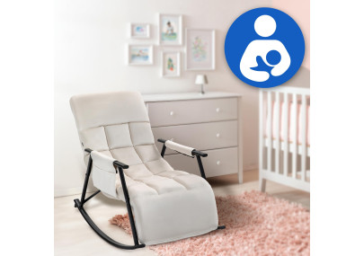 Fauteuil à bascule Cathy, velours, crème