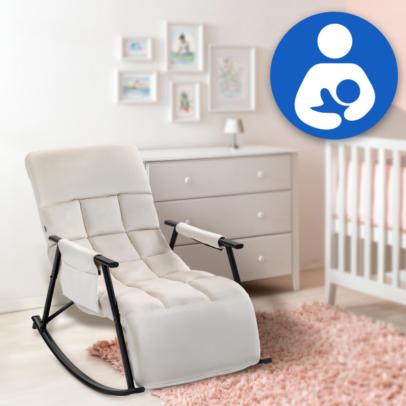 Fauteuil à bascule Cathy, velours, crème