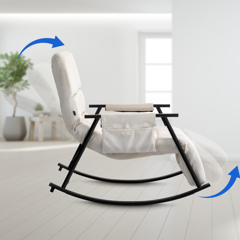 Fauteuil à bascule Cathy, velours, crème