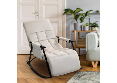 Fauteuil à bascule Cathy, velours, crème