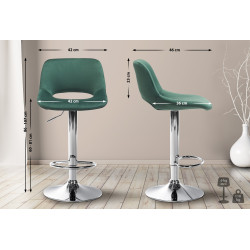 Tabouret de bar Camden, velours, chrome vert