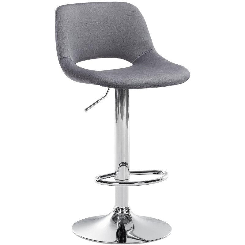 Tabouret de bar Camden, velours, chrome, gris foncé