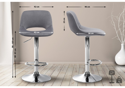 Tabouret de bar Camden velours chromé gris foncé