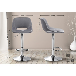 Tabouret de bar Camden, velours, chrome gris foncé