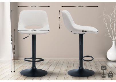 Tabouret de bar Camden en velours, noir et crème