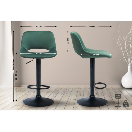Taburete de bar Camden en terciopelo Verde,Metal negro mate