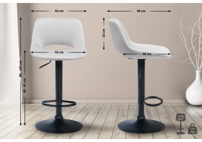 Tabouret de bar Camden en velours noir et gris clair