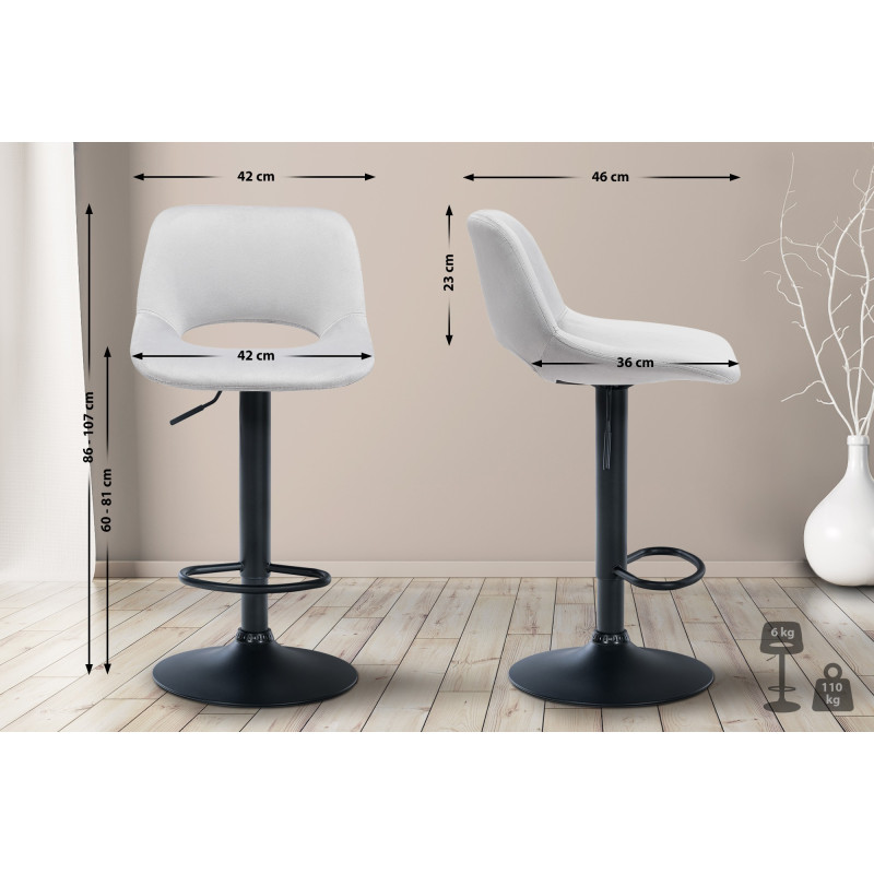 Tabouret de bar Camden en velours noir gris clair