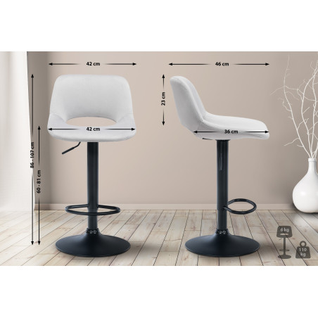 Tabouret de bar Camden en velours noir gris clair