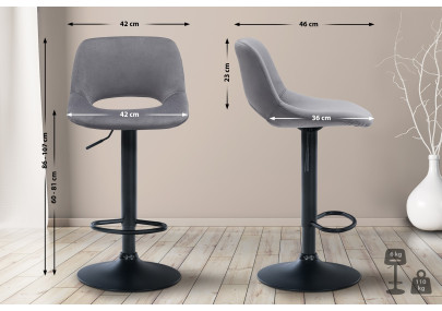 Tabouret de bar Camden en velours noir et gris foncé