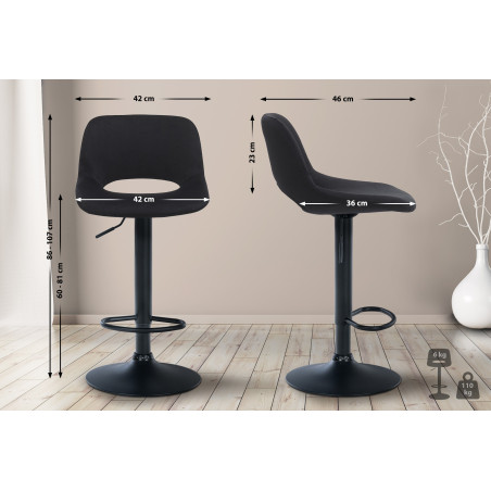 Tabouret de bar Camden en velours noir noir