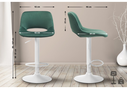 Tabouret de bar Camden en velours, blanc/vert