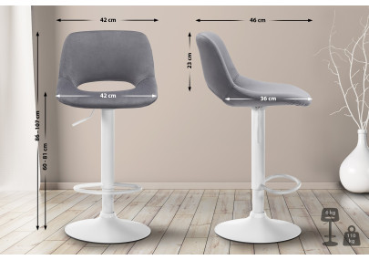 Tabouret de bar Camden, velours, blanc/gris foncé