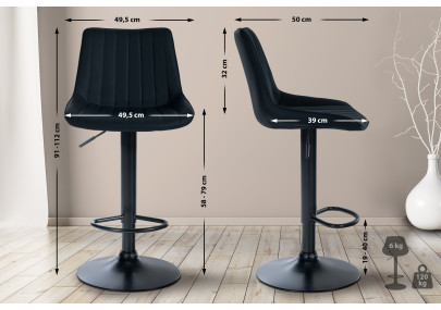 Lot de 2 tabourets de bar Toni simili cuir noir