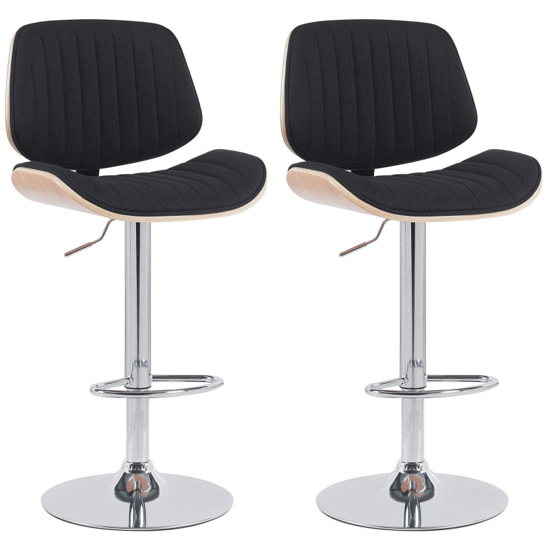 Ensemble de 2 tabourets de bar Clawson en tissu chromé naturel/noir