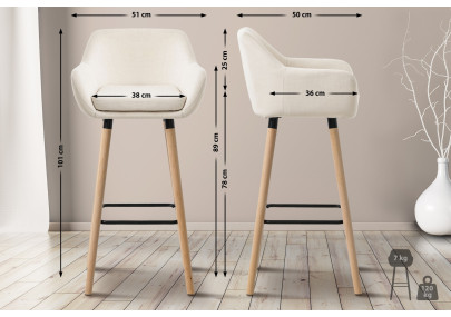 Ensemble de 2 tabourets de bar Grant, tissu, beige