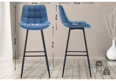 Tabouret de bar Dartford, tissu bleu