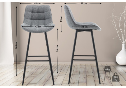 Tabouret de bar Dartford, tissu gris