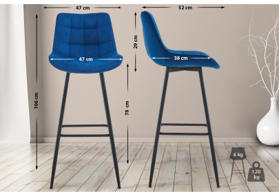 Tabouret de bar Dartford en velours bleu