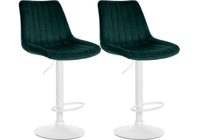 Ensemble de 2 tabourets de bar Toni, velours, blanc/vert