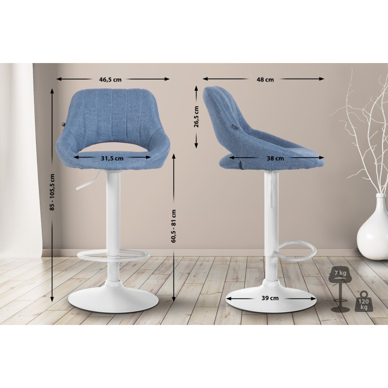 Ensemble de 2 tabourets de bar Milet en tissu W bleu