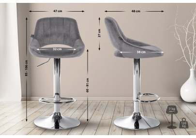 Lot de 2 tabourets de bar Milet velours C gris foncé