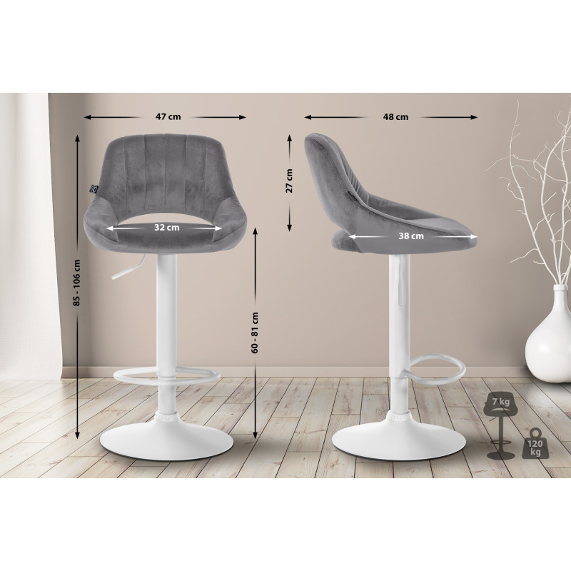 Ensemble de 2 tabourets de bar Milet en velours W gris foncé