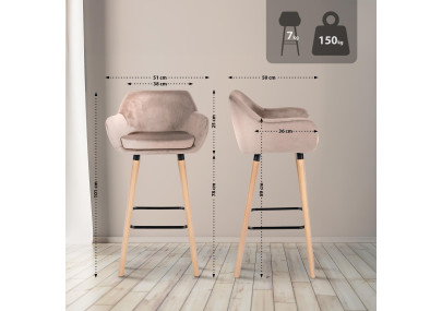 Tabouret de bar Grant velours gris clair