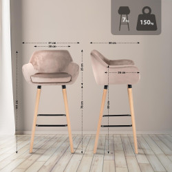 Tabouret de bar Grant en velours gris clair