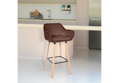 Tabouret de bar Grant en velours, café