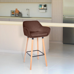 Tabouret de bar Grant en velours, café