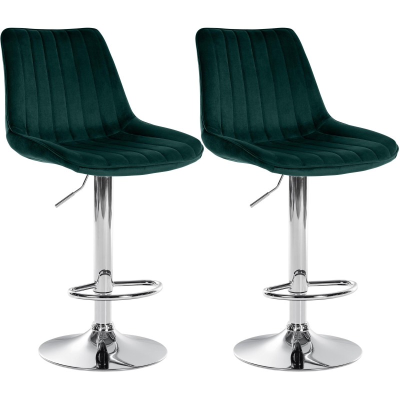 Set de 2 Taburetes de bar Toni en terciopelo Verde,Metal cromado