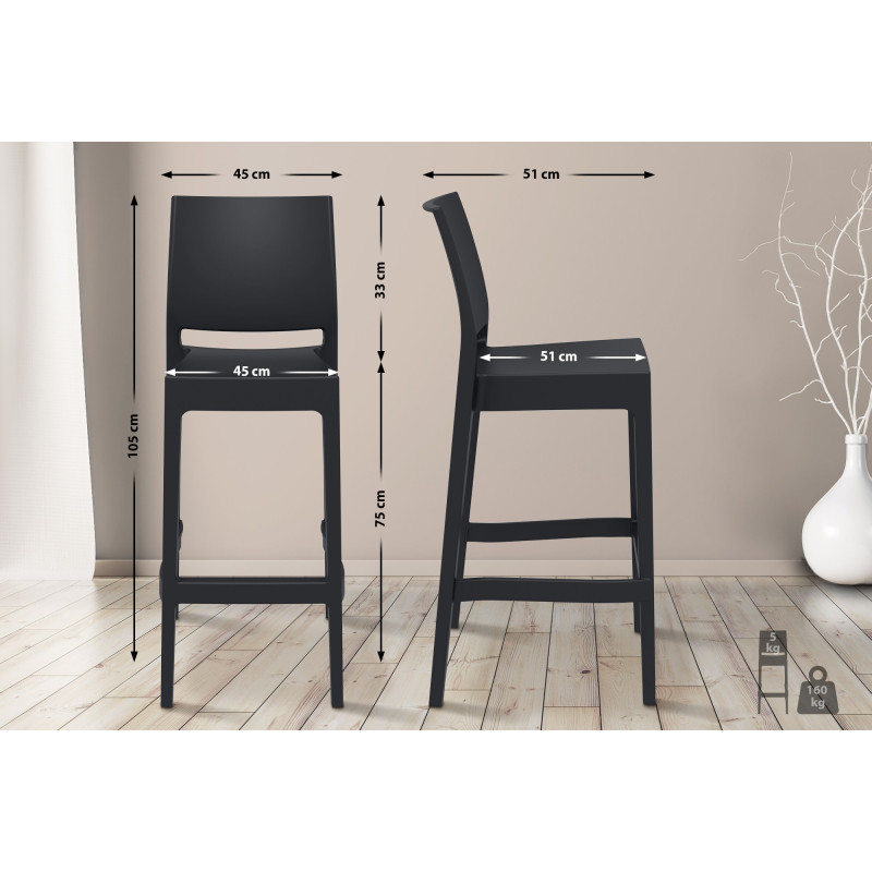 Ensemble de 4 tabourets de bar Maya noir