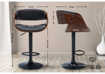 Ensemble de 2 tabourets de bar Portmore, similicuir, noyer/noir