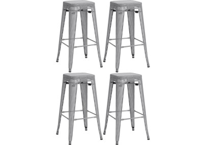Ensemble de 4 tabourets de bar Fletcher argentés