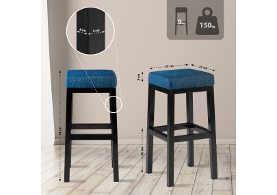 Tabouret de bar Taylor B80, tissu, bleu