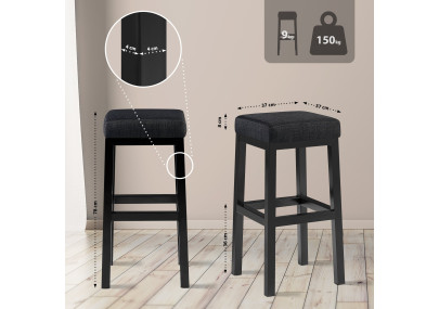 Tabouret de bar Taylor B80, tissu gris foncé